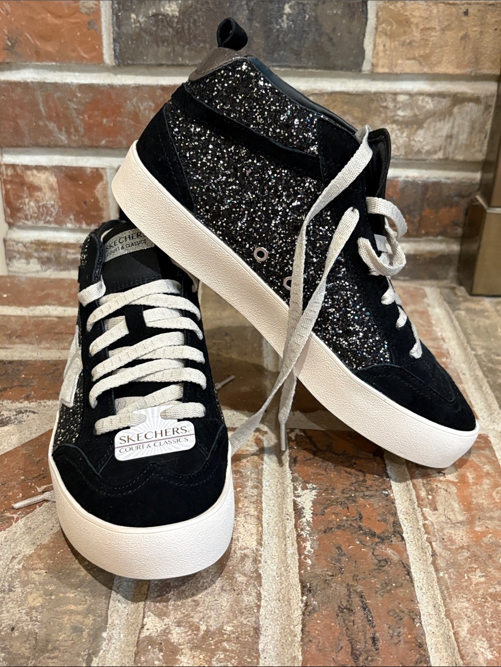 Skechers Women’s Black Glitter High-Top Sneakers